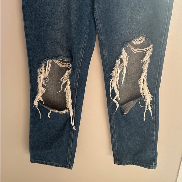Forever 21 High-Rise Distressed Button-Fly Jeans - Medium/Dark Blue - Picture 3 of 10